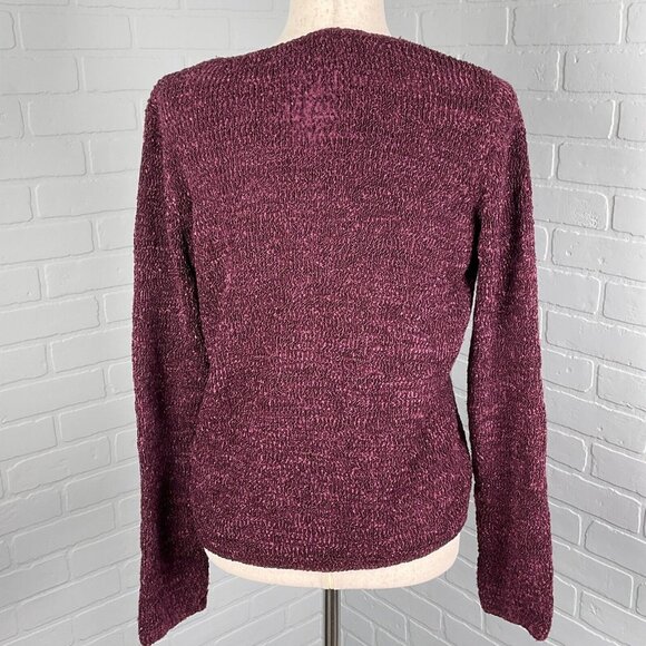 Crazy Horse Cardigan Womens Small Purple Floral Texture Quilt Nylon Sweater VTG - Picture 3 of 12